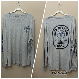 True Religion Heather Gray TRBJ Buddha 2002 Crew long sleeve shirt X-Large